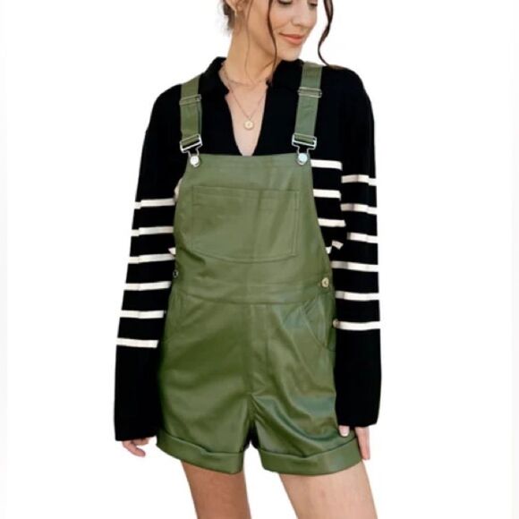 WeWoreWhat Green Faux Leather Overalls Small - Picture 1 of 9